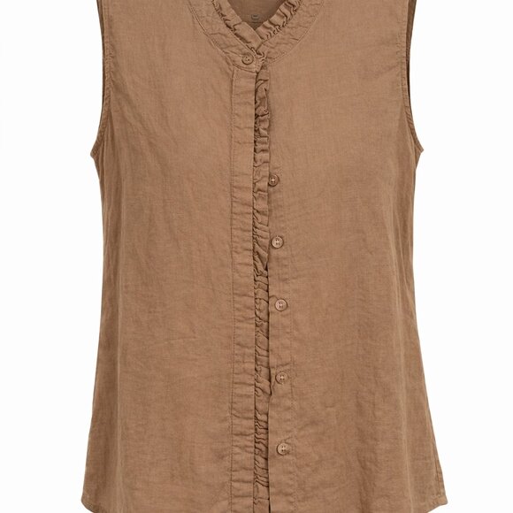 Cynthia Rowley Tops - Cynthia Rowley Linen Blend Sleeveless Ruffle Collar Top Tan XL